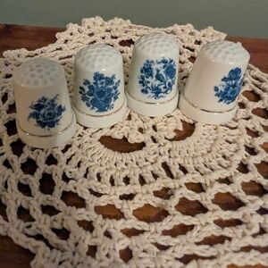 Set of Four Blue and White Ceramic Thimbles